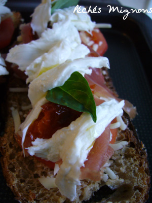 Tomate, Mozzarella, Jambon cru, Tartines