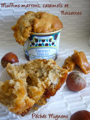 Caramels, Noisettes, Fruits secs, Farine, crème de marron, Muffins, Marrons, 