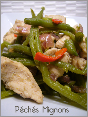 Poulet, Piments, Haricots verts, Oignons, Citron, Rapide, Facile, Wok