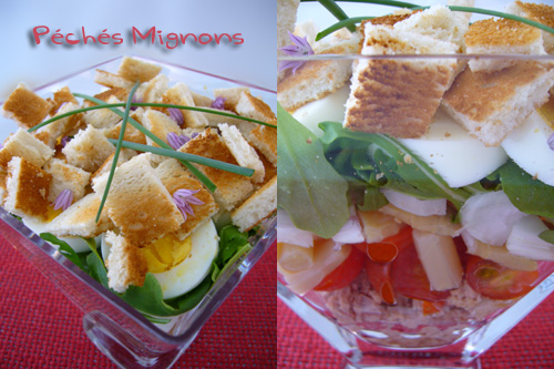 Salade, Entrée froide, Facile, Rapide, Oeufs, Tomates, Asperges, Mayonnaise, Thon, Roquette, 