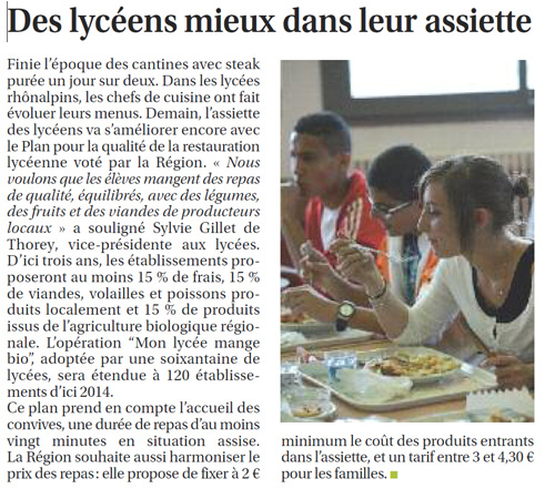 Info-région : la cantine dans les lycées