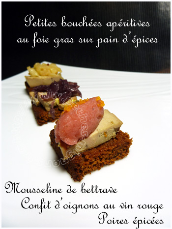 Bouchées apéritives au foie gras sur pain d'épices....