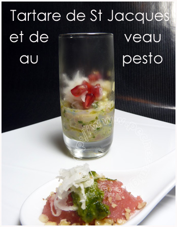 Tartare de St-jacques et veau au pesto