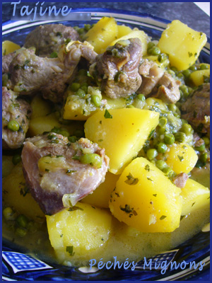 Agneau, Coriandre, Cumin, Epices, Gingembre, Herbes, Maroc, Persil, Petits pois, Pommes de terre, Poulet, Safran, Tajine