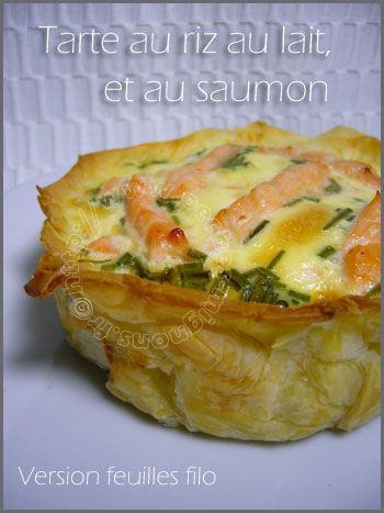 Aneth, Crème, Entrée chaude, Facile, Herbes, Lait, Oeufs, Pâte feuilletée, Pâte filo, Riz, Saumon, Tartes salées