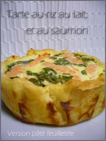 Aneth, Crème, Entrée chaude, Facile, Herbes, Lait, Oeufs, Pâte feuilletée, Pâte filo, Riz, Saumon, Tartes salées